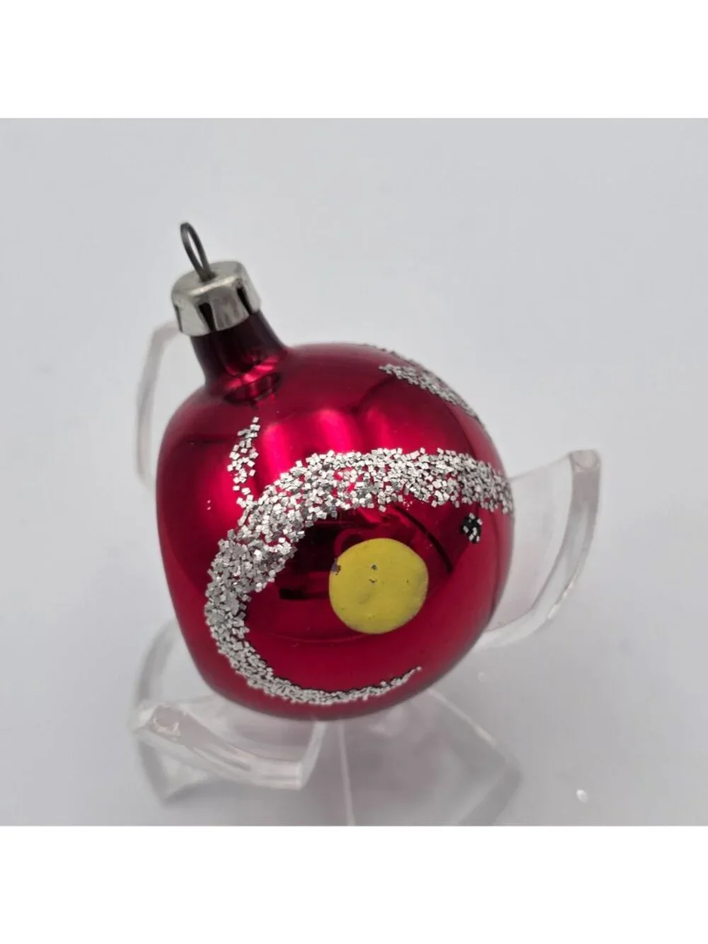 Reflector Mercury Glass Ornament Round Indent Red Silver Christmas 1.75